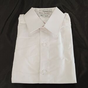 KYLE THOMAS WHITE MEN'S PLAIN FRONT REGULAR FIT MICROFIBER DRESS SHIRT.